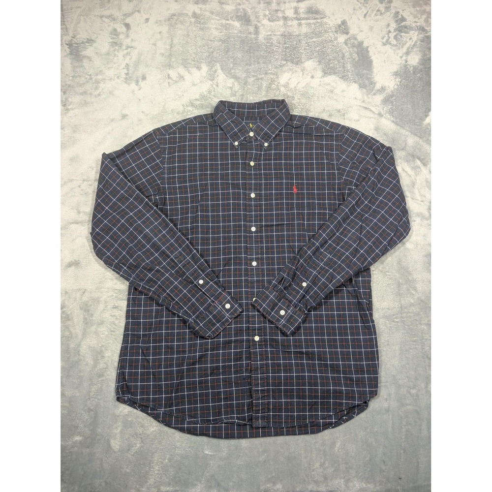 Ralph Lauren Shirt Mens XL Blue Plaid Flannel Long Sleeve Button Down Custom Fit